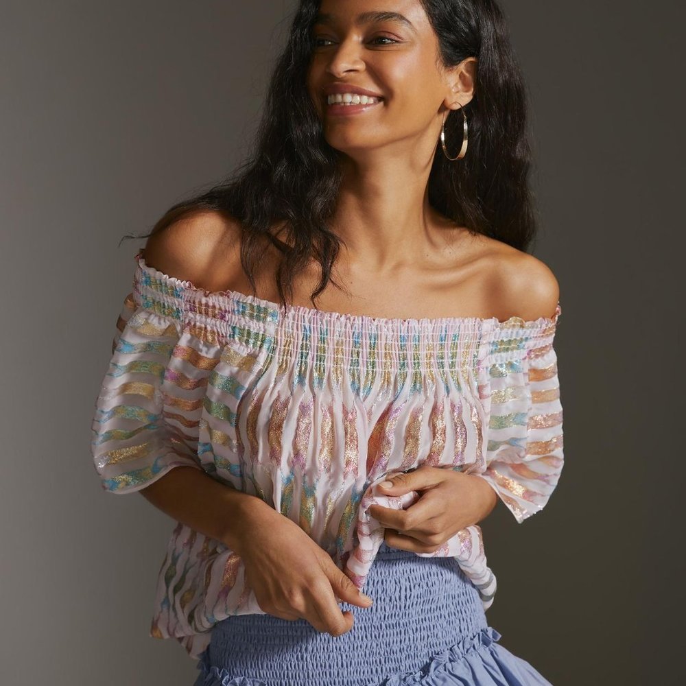 Anthropologie Delfi Collective - Off Shoulder Multi-color Blouse Size S NWT